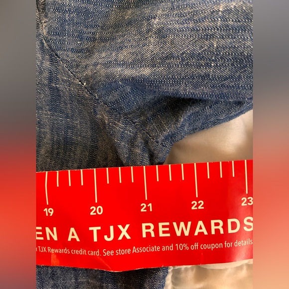 Tommy Hilfiger denim pinstripe Polo Collar Button Down Shirt roll tan detail L - Picture 6 of 6